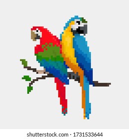 Vector illustration of cartoon parrot - Pixel design