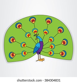 Vector illustration of cartoon peacock.