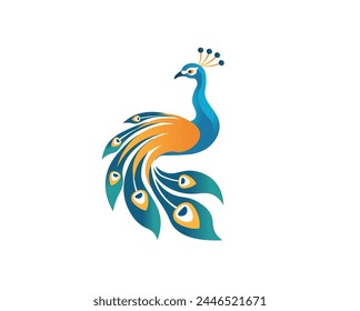 Ilustración vectorial de pavo real de dibujos animados aislado sobre fondo blanco