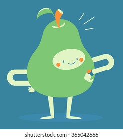 Vector illustration of an cartoon pear checking the time.
