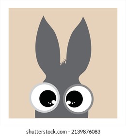 Vector illustration of cartoon peeking donkey Symbol of farm animal.