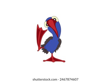 Vector illustration of a cartoon pelican with paw raised