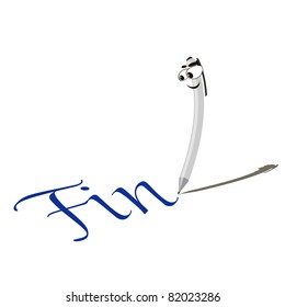 Vector illustration of cartoon pen drawing "Fin"