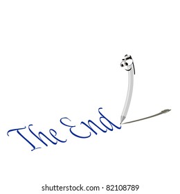Vector illustration of cartoon pen drawing "The End"