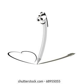 Vector illustration of cartoon pen sketching a heart