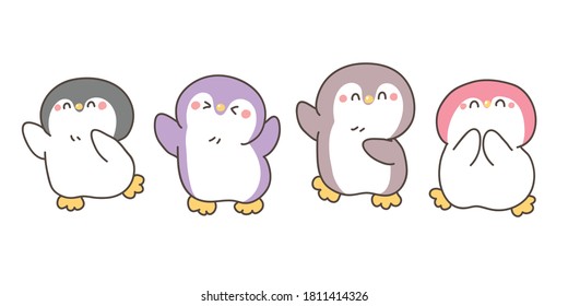 Vector Illustration of Cartoon Penguin Characters on White Isolated Background