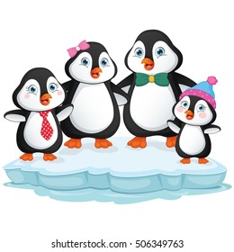 Vector Illustration Of Cartoon Penguin Family