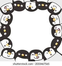 Vector Illustration of Cartoon Penguin Frame on White Background