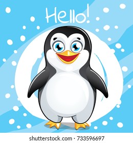 Vector illustration of cartoon penguin. Hello.