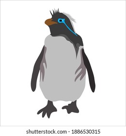 Vector illustration of cartoon penguin in modern flat color design, black, white, and gray. North and south pole winter and snow artic antartica