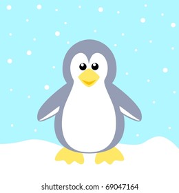 Vector illustration of  a cartoon penguin on blue background