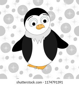 Vector illustration of a cartoon penguin. Cartoon print. T-shirt graphics for kids.
