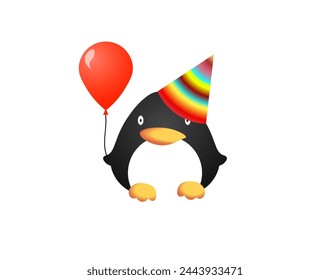 Vector illustration of a cartoon penguin with a red balloon