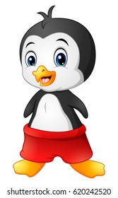 Vector illustration of Cartoon penguin with red shorts