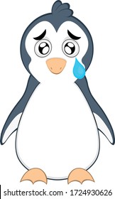 Vector illustration of a cartoon penguin with a sad expression