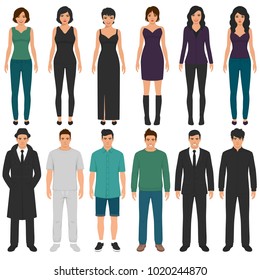 vector illustration of cartoon people group, man, woman flat characters, business office team