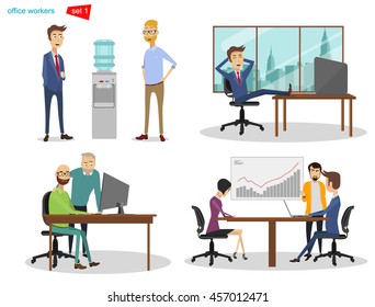 Vector Illustration cartoon. People in the office rest, socialize and make new work plan