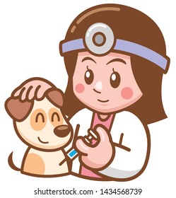 Vector illustration of Cartoon Pet female Doctor treatment dog