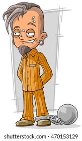 A vector illustration of cartoon piercing prisoner in orange robe