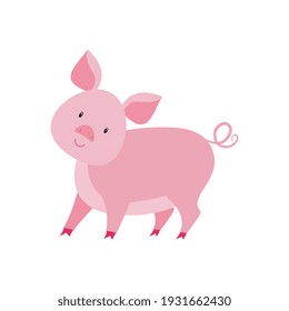 Vector illustration cartoon pig isolated on white. Farm animal