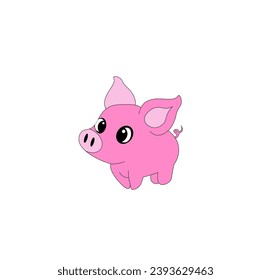Vector illustration of a cartoon pig in pink color on a white background