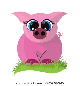 Vector illustration of cartoon piggy on white background. Symbol of farm animal.