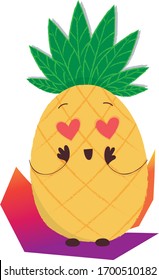 vector illustration of a cartoon pineapple with hearts instead of eyes