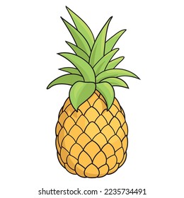 Vector illustration of a cartoon pineapple on white background