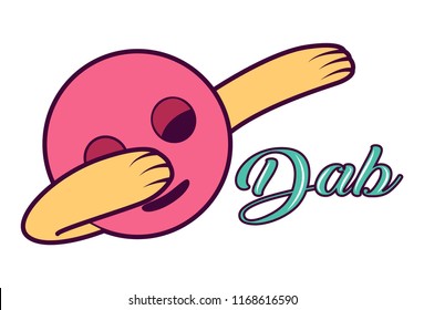 Vector illustration. Cartoon pink face dab pose. Isolated on white background.