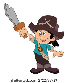 Ilustración vectorial de niño pirata de dibujos animados