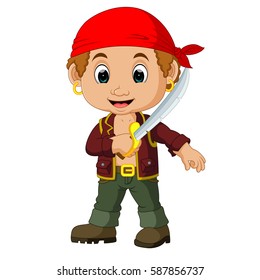 vector illustration of Cartoon pirate holding a sword