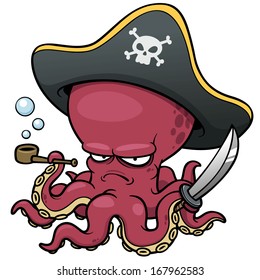 vector illustration of Cartoon pirate octopus