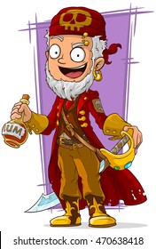 A vector illustration of cartoon pirate in red cape with sword