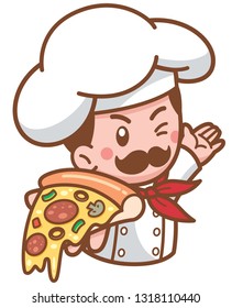 Vector illustration of Cartoon Pizza chef presenting food