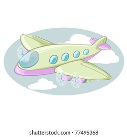 Vector illustration, cartoon plane, card concept.