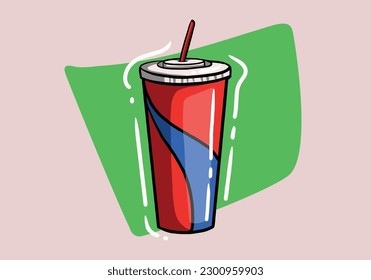Vector illustration cartoon plastic cup of soda. Vector cinema time background. Cinema drink