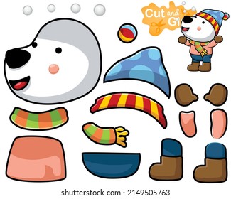 Vector illustration of cartoon polar bear in winter clothes. Cutout and gluing