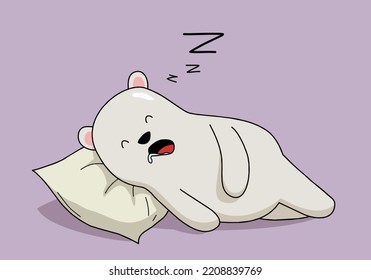 Vector illustration of cartoon polar bear sleeping on the pillow . Perfect for children illustration and mascot design