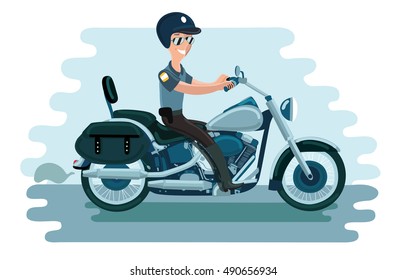 Vector illustration of cartoon police officer on motorcycle
