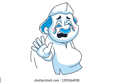 Vector  illustration of cartoon politician is crying. Isolated on white background.