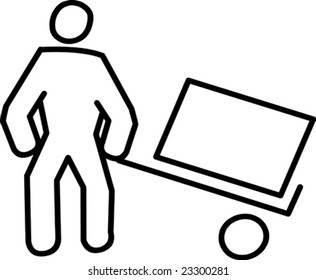 Vector illustration of cartoon porter holding a suitcase