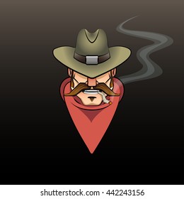 vector illustration of a cartoon portrait of cowboy