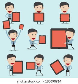 Vector illustration of cartoon present information on mobile device 