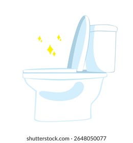 Vector illustration cartoon of a pristine white toilet bowl with sparkles, emphasizing hygiene and cleanliness in bathroom design