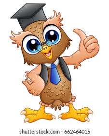 Vector illustration of Cartoon professor owl with graduation cap