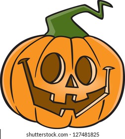 A vector illustration of cartoon pumpkin carved as a jack-o-lantern