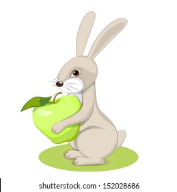 vector illustration cartoon rabbit with apple-eps10