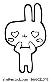 Vector illustration. Cartoon rabbit. Cute character. Rabbit with hearts in the eyes. Coloring page. Emotions. Stickers. Black line. Use for kids stuff. Love, romance and friendship. Joy and happiness.