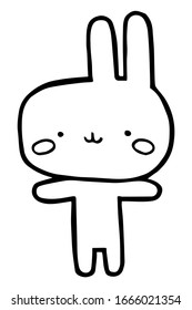 Vector illustration. Cartoon rabbit. Cute character. Hugs. Rosy cheeks. Coloring page. Emotions Stickers Black line. Use for kids stuff. Love, romance and friendship.