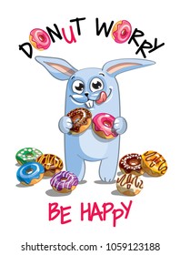 Vector illustration of cartoon rabbit with donuts.